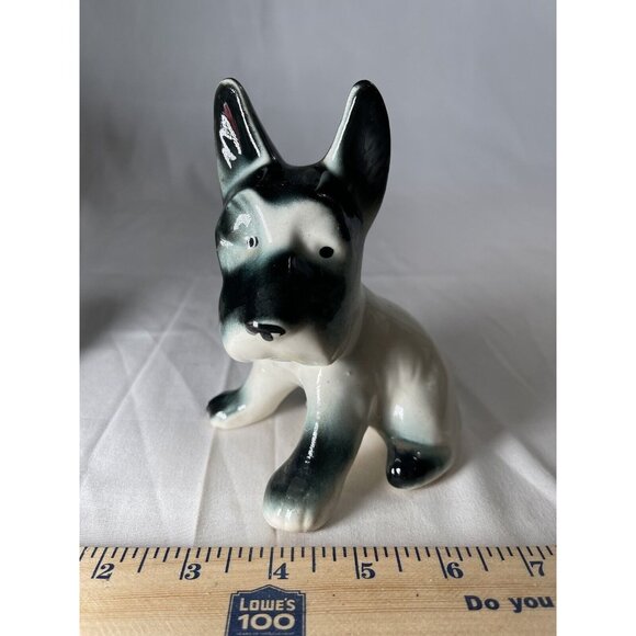 VTG MCM Ceramin Scottie Terrier Dog Black (Green Tint) White Figurine Whtnot #1 - Picture 1 of 5